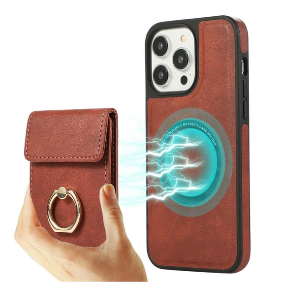 ELEHOLD for iPhone 13 Pro Max Case Synthetic Leather 2-in-1 Phone Case with Magnetic Detachable Card Holder Ring Holder Stand Drop Protection Shockproof Wallet Case,winered