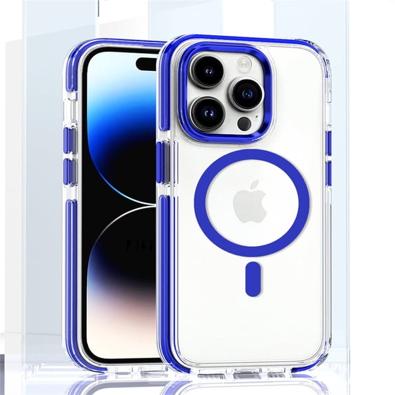 ELEHOLD for iPhone 13 Pro Max Clear Case Hybrid PC Back Transparent Anti-Yellowing Clear Support Wireless Charging Magnetic MagSafe Slim Shockproof Protective Case,blue