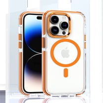ELEHOLD for iPhone 13 Pro Max Clear Case Hybrid PC Back Transparent Anti-Yellowing Clear Support Wireless Charging Magnetic MagSafe Slim Shockproof Protective Case,orange