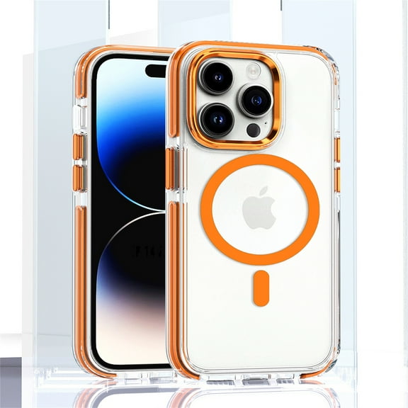 ELEHOLD for iPhone 13 Pro Max Clear Case Hybrid PC Back Transparent Anti-Yellowing Clear Support Wireless Charging Magnetic MagSafe Slim Shockproof Protective Case,orange