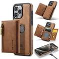 thumbnail image 1 of ELEHOLD for iPhone 13 Pro Max Detachable Wallet Case Premium PU Leather 2-in-1 Magnetic Removable Zipper Card Holders RFID Blocking Logo Hollow View Shockproof Protection Kickstand Case,brown, 1 of 1