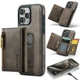 thumbnail image 1 of ELEHOLD for iPhone 13 Pro Max Detachable Wallet Case Premium PU Leather 2-in-1 Magnetic Removable Zipper Card Holders RFID Blocking Logo Hollow View Shockproof Protection Kickstand Case,coffee, 1 of 8