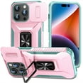 thumbnail image 1 of ELEHOLD for iPhone 13 Pro Max Heavy Duty Case Shockproof Anti-Scratch with Built-in Magnetic Rotation Ring Holder Stand Case,Rugged Non-Slip Slide Lens Protector Hard Case Cover, rosegold, 1 of 8