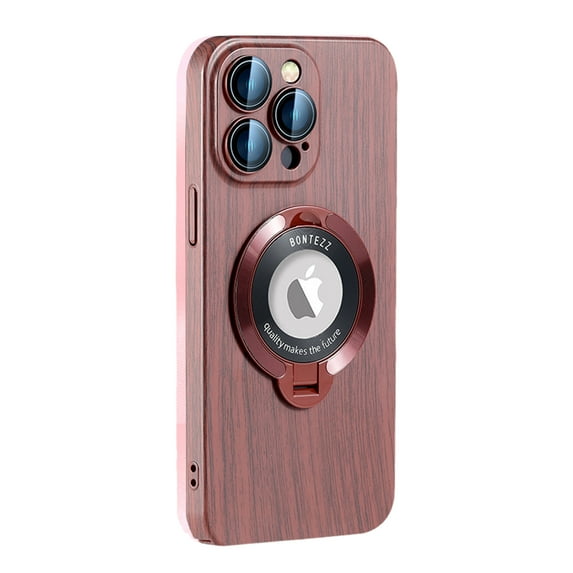 ELEHOLD for iPhone 13 Pro Max Magnetic Case Faux Wood Texture Hard PC Case with Foldable Kickstand All Inclusive Lens Protection Shockproof Protective Case for iPhone 13 Pro Max,B