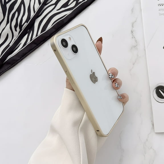 ELEHOLD for iPhone 13 Pro Max Metal Bumper Case, Frosting Matte Metal Frame Case Soft TPU Inner Support Wireless Charging Non-Slip Slim Case for iPhone 13 Pro Max, Gold