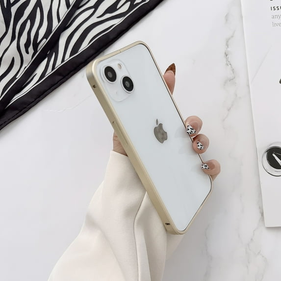 ELEHOLD for iPhone 13 Pro Max Metal Bumper Case, Frosting Matte Metal Frame Case Soft TPU Inner Support Wireless Charging Non-Slip Slim Case for iPhone 13 Pro Max, Gold