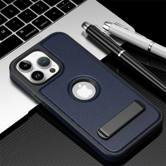 ELEHOLD for iPhone 13 Pro Max Premium PU Leather Case Luxury Logo Cutout View Strong Magnetic Compatible with Mag Safe Charging Folding Kickstand Shockproof Protective Cover,blue