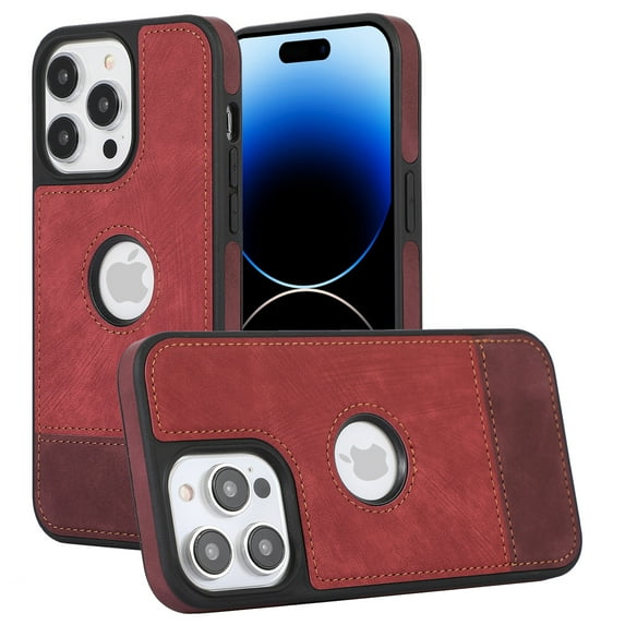 ELEHOLD for iPhone 13 Pro Max Slim Leather Case Luxury Premium PU Leather Logo View Window All Round Shockproof Protection Anti-Fingerprint Non-Slip Lightweight Case,red
