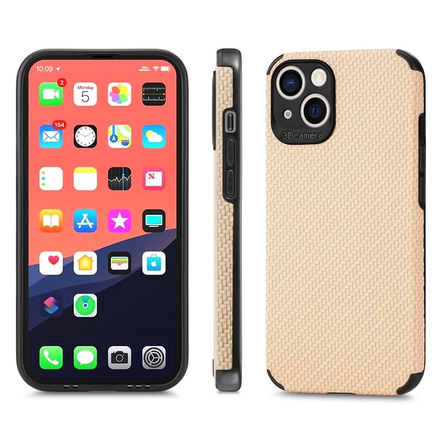 ELEHOLD for iPhone 13 Pro Max Slim Thin Case Fiber Pattern Full Body Protection Shockproof Anti-Fingerprint Anti-Scratch Protective Case 6.7 inch,Khaki