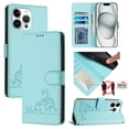 thumbnail image 1 of ELEHOLD for iPhone 13 Pro Max Wallet Case, Embossed Cat PU Leather RFID Blocking Credit Card Slot Kickstand Support Wireless Charging Shockproof Case with Crossbody Strap for iPhone 13 Pro Max,Mint, 1 of 11