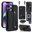 thumbnail image 1 of ELEHOLD iPhone 13 Pro Max Wallet Case, Flip Card Slots Magnetic Button Kickstand Function Non-Slip Wristband Crossbody Shoulder Strap for iPhone 13 Pro Max 6.7" Fashion Leather Case,Black, 1 of 8