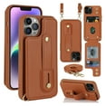 thumbnail image 1 of ELEHOLD iPhone 13 Pro Max Wallet Case, Flip Card Slots Magnetic Button Kickstand Function Non-Slip Wristband Crossbody Shoulder Strap for iPhone 13 Pro Max 6.7" Fashion Leather Case,Brown, 1 of 8