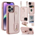 thumbnail image 1 of ELEHOLD iPhone 13 Pro Max Wallet Case, Flip Card Slots Magnetic Button Kickstand Function Non-Slip Wristband Crossbody Shoulder Strap for iPhone 13 Pro Max 6.7" Fashion Leather Case,Rosegold, 1 of 8