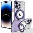 thumbnail image 1 of ELEHOLD for iPhone 13 Pro Slim Magnetic Case Fashion Glitter Paper Clear Case with Rotation Ring Holder Kickstand Compatible with Mag Safe Support Magnetic Car Mount Shockproof Cover,purple, 1 of 7