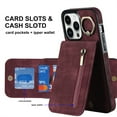 thumbnail image 1 of ELEHOLD For iPhone 13 Pro, Wallet Case with Card Slot Holder,RFID Blocking,Built-in 360°Rotating Ring Kickstand Zipper Retro Purse Shockproof Case Cover, winered, 1 of 1