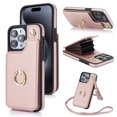 thumbnail image 1 of ELEHOLD for iPhone 13 Pro Wallet Crossbody Case with Organ Card Slots Metal Finger Ring Holder Kickstand Crossbody Shoulder Strap Shockproof Purse Cover for Women Girls,rosegold, 1 of 8