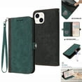 thumbnail image 1 of ELEHOLD for iPhone 13 Wallet Case with Detachable Wrist Strap Handbag, Luxury PU Leather Flip Soft TPU Built-in Magnetic Card Slots Kickstand Function Shockproof Protective Cover Case,Darkgreen, 1 of 7