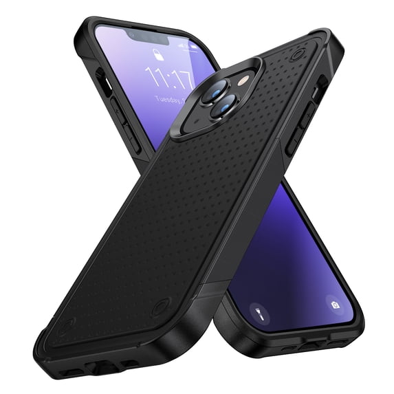 ELEHOLD for iPhone 14 2022 Fit Case, Military-Grade Dual Layer Raised Frame Screen & Camera Lens Protective Armor Hybrid PC+TPU Anti-Drop Shockproof Slim Rugged Case,Black