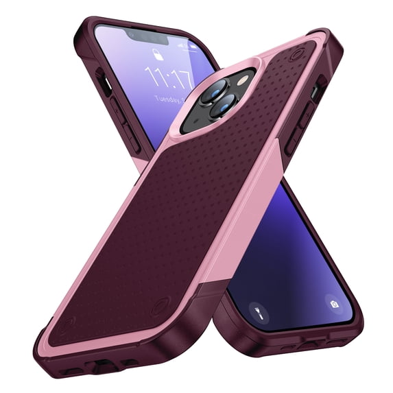 ELEHOLD for iPhone 14 2022 Fit Case, Military-Grade Dual Layer Raised Frame Screen & Camera Lens Protective Armor Hybrid PC+TPU Anti-Drop Shockproof Slim Rugged Case,Rose