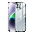 thumbnail image 1 of ELEHOLD for iPhone 14 6.1 Inch Case with Buckle Safety Lock, Slim Metal Bumper Frame Matte Clear PC Back Glass Lens Film All-Inclusive Camera Lens Full Protection Case for iPhone 14,Silver, 1 of 8