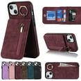 thumbnail image 1 of ELEHOLD for iPhone 14 6.1" Vintage Leather Wallet Case,Practical Card Holders RFID Blocking Zipper Wallet Kickstand Ring Holder Shockproof Anti-Scratch Case for Women Men,Winered, 1 of 8