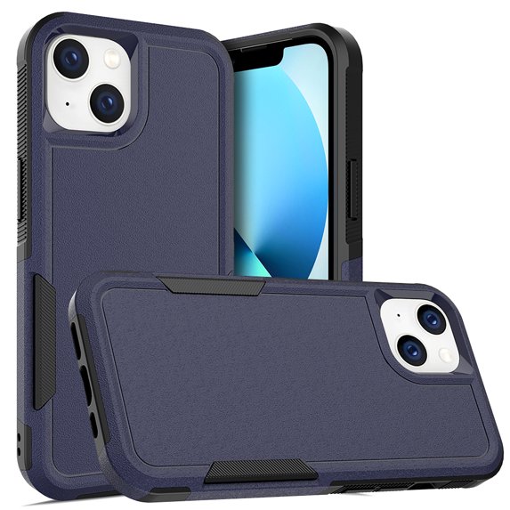 ELEHOLD for iPhone 14 6.1 inch Case, Armor Rugged Hard PC Soft TPU Hybrid Anti-Drop Camera Lens Protection Shockproof Glossy Non-Slip Slim Fit Case for iPhone 14,Darkblue