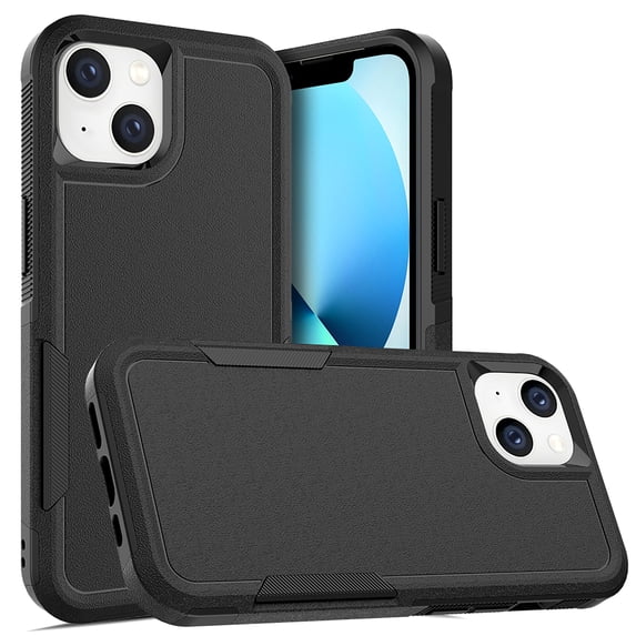 ELEHOLD for iPhone 14 6.1 inch Case, Armor Rugged Hard PC Soft TPU Hybrid Anti-Drop Camera Lens Protection Shockproof Glossy Non-Slip Slim Fit Case for iPhone 14,Black