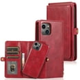 thumbnail image 1 of ELEHOLD for iPhone 14 6.1 inch Luxury Heavy Duty Wallet Case with Card Slots Dual-Use Detachable Phone Case Magnetic Function Lanyard Shockproof Wallet Case,Red, 1 of 7