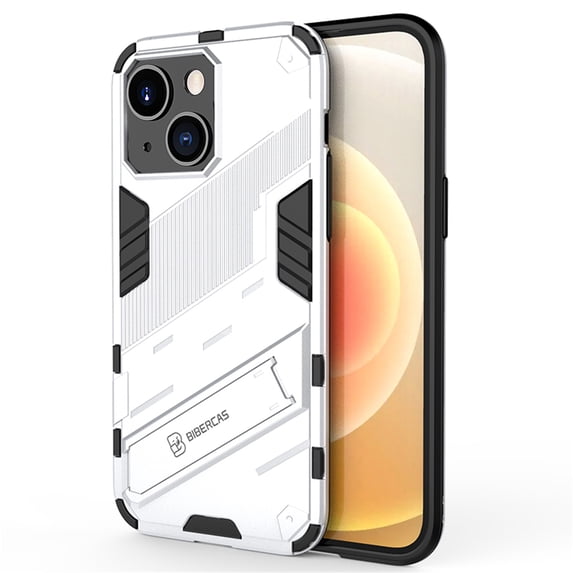 ELEHOLD for iPhone 14 Armor Rugged Case with Hidden Kickstand PC Back + TPU Bumper Anti-Fall Drop Resistant Shockproof Lightweight Hybird Case for iPhone 14 6.1 inch, Silver