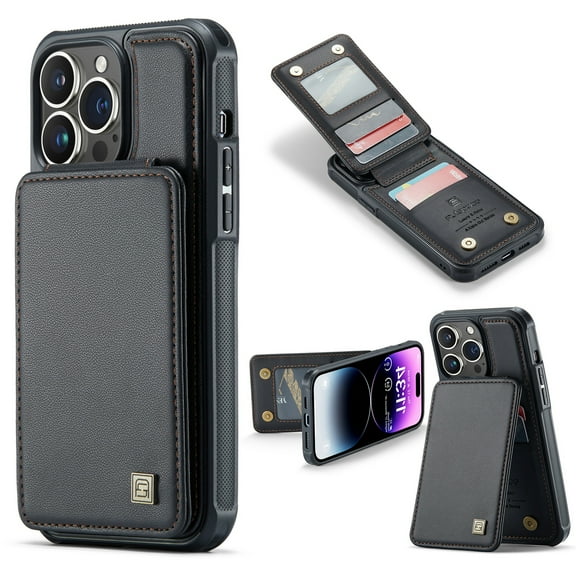 ELEHOLD for iPhone 14 Case with Card Holder, iPhone 14 Wallet Case for Women Men with RFID Blocking, Durable Leather Kickstand Shockproof Case for iPhone 14,Black