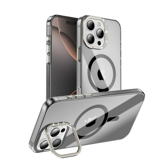 ELEHOLD for iPhone 14 Case, Compatible with Mag Safe Accessory, Military-Grade Shockproof Bling Diamond Len Stand Scratch-Resistant Crystal Clear Case for iPhone 14,Black