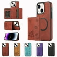 thumbnail image 1 of ELEHOLD for iPhone 14 Case PU Leather 2-in-1 Multi-Functional with Magnetic Detachable Card Holder Leaf Pattern Drop Protection Shockproof Wallet Case Compatible with Mag Safe,winered, 1 of 9