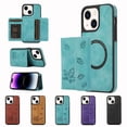 thumbnail image 1 of ELEHOLD for iPhone 14 Case PU Leather 2-in-1 Multi-Functional with Magnetic Detachable Card Holder Leaf Pattern Drop Protection Shockproof Wallet Case Compatible with Mag Safe,green, 1 of 1