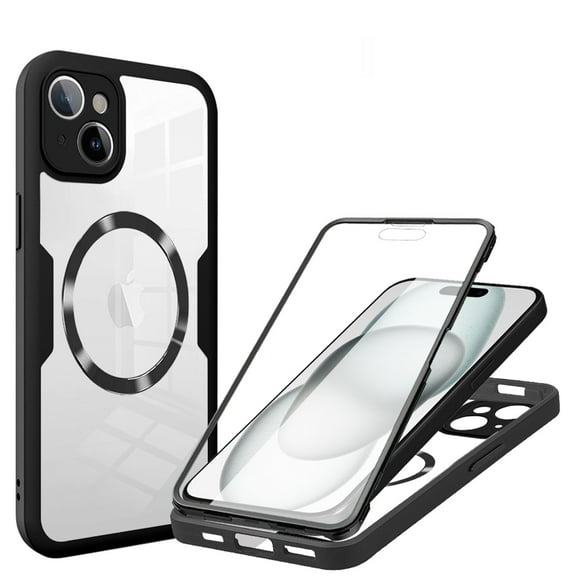 ELEHOLD for iPhone 14 Case with Screen Protector, Compatible with Mag safe Accessory,  Built in Screen Protector Clear Full Body Protection Slim Rugged Shockproof Case for iPhone 14,Black
