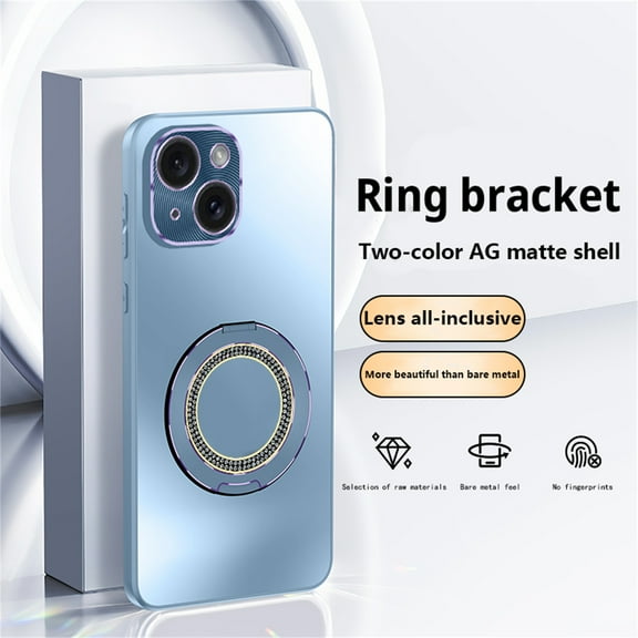 ELEHOLD for iPhone 14 Case, Slim Compatible with Mag Safe Accessory Bling Diamond Ring Kickstand Shockproof Anti-Scratch Protective Rugged Case for iPhone 14,Blue