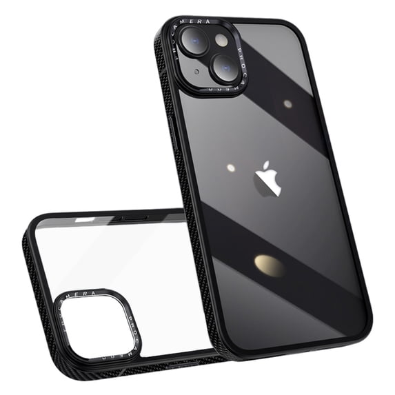 ELEHOLD for iPhone 14 Case Transparent Crystal Clear Back Case Carbon Fiber Texture Bumper Shockproof Protective Slim Anti-Yellowing Cover for iPhone 14,black