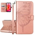 thumbnail image 1 of ELEHOLD for iPhone 14 Case Wallet with Wrist Strap, Butterfly Embossed PU Leather Folio Flip Case with Magnetic Closure Credit Card Holder Kickstand,Rose Gold, 1 of 6
