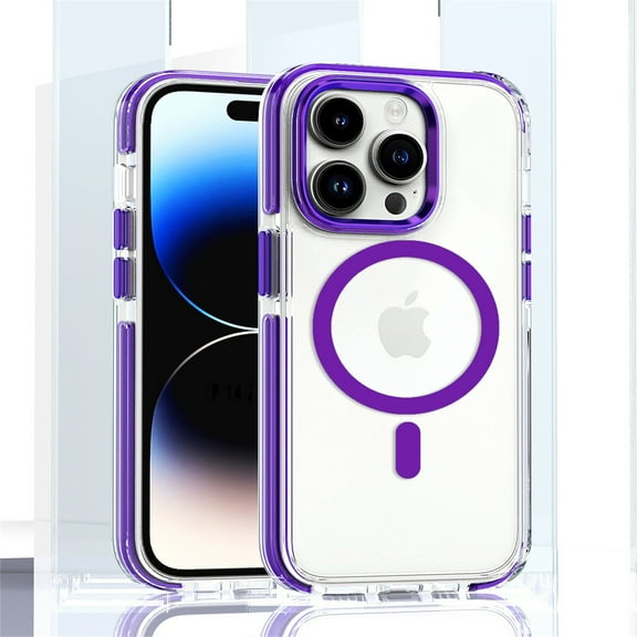 ELEHOLD for iPhone 14 Clear Case Hybrid PC Back Transparent Anti-Yellowing Clear Support Wireless Charging Magnetic MagSafe Slim Shockproof Protective Case,purple