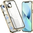 thumbnail image 1 of ELEHOLD for iPhone 14 Clear Case with Strong Magnetic Support Wireless Charging, Clear Back Plating Frame All-Inclusive Lens Protector Anti-Fingerprint Anti-Scratch Shockproof Case, Gold, 1 of 7