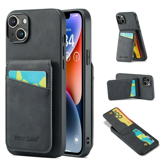 ELEHOLD for iPhone 14 Leather Wallet Case with Card Slots Magnetic Button Kickstand Function Full Body Protective Shockproof Cover for iPhone 14 6.1",Black