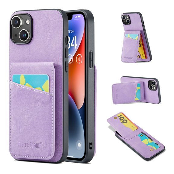 ELEHOLD for iPhone 14 Leather Wallet Case with Card Slots Magnetic Button Kickstand Function Full Body Protective Shockproof Cover for iPhone 14 6.1",Purple