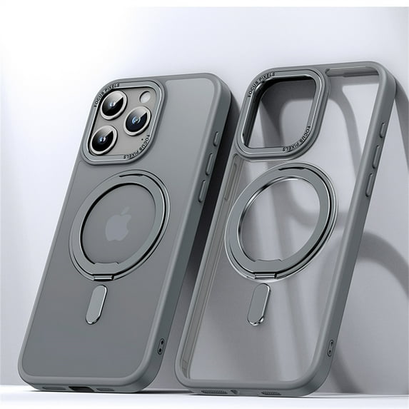 ELEHOLD for iPhone 14 Magnetic Clear Case Transparent Clear Back Cover with Invisible 360 Rotation Ring Kickstand Matte Bumper Shockproof Protective Cover Compatible with Mag Safe,gray