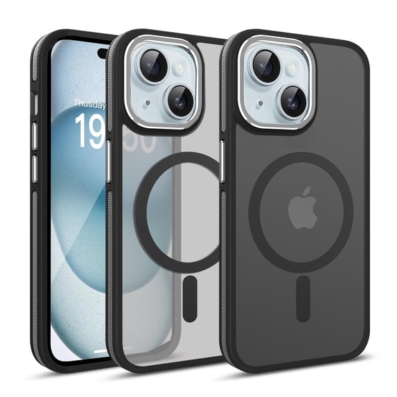 ELEHOLD for iPhone 14 Matte Magnetic Case,Translucent Clear Cover Compatible with Mag Safe, Military Grade Drop Protection Shockproof Back Phone Cover for iPhone 14,Black