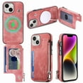 thumbnail image 1 of ELEHOLD for iPhone 14 Multi-Functional Wallet Case,Premium PU Leather with Card Holders Zipper Storage Magnetic Case MagSafe Compatible Support Wireless Charging Full Protective Case,pink, 1 of 8