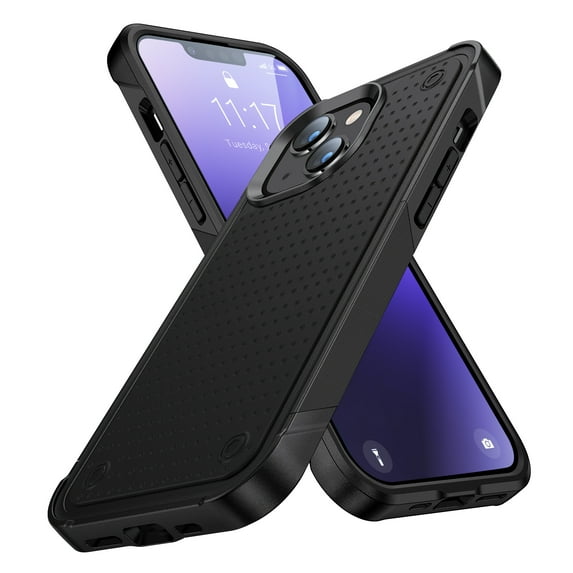 ELEHOLD for iPhone 14 Plus 2022 Fit Case, Military-Grade Dual Layer Raised Frame Screen & Camera Lens Protective Armor Hybrid PC+TPU Anti-Drop Shockproof Slim Rugged Case,Black
