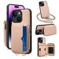 thumbnail image 1 of ELEHOLD for iPhone 14 Plus 6.7" Crossbody Leather Case,Card Slots Zipper Wallet Kickstand Premium Leather Full Body Protection with Metal Shoulder Strap Wallet Case,Pink, 1 of 8