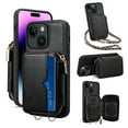 thumbnail image 1 of ELEHOLD for iPhone 14 Plus 6.7" Crossbody Leather Case,Card Slots Zipper Wallet Kickstand Premium Leather Full Body Protection with Metal Shoulder Strap Wallet Case,Black, 1 of 8