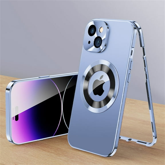 ELEHOLD for iPhone 14 Plus 6.7" Full Body Case,Double Sided with Built-in Tempered Glass Screen Protector Metal Frame Plating PC Back Panel Shockproof Rugged Case for iPhone 14 Plus,Blue