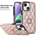 thumbnail image 1 of ELEHOLD for iPhone 14 Plus 6.7 inch 2022 Case, Luxury Rhomboid Quilted PU Leather Soft TPU Bumper 360 Degee Rotatable Metal Finger Ring Holder Kickstand Shockproof Case for iPhone 14 Plus, Rosegold, 1 of 8