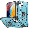 thumbnail image 1 of ELEHOLD for iPhone 14 Plus Armor Case, Military Grade Hard PC Magnetic Built-in Car Mount 360° Rotatable Metal Ring Holder Kickstand Shockproof Multi-Functional Rugged Case, Lightblue, 1 of 8